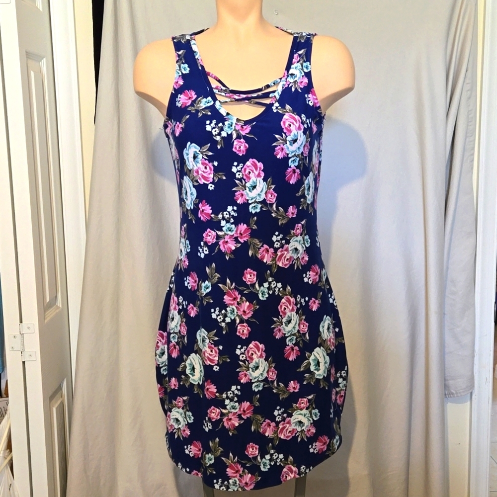 Navy floral tank dress,NEW